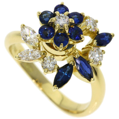 WALTHAM Flower Swing Sapphire Diamond Ring K18 Yellow Gold Ladies [Used]