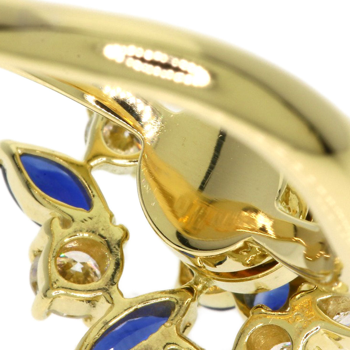 WALTHAM Flower Swing Sapphire Diamond Ring K18 Yellow Gold Ladies [Used]