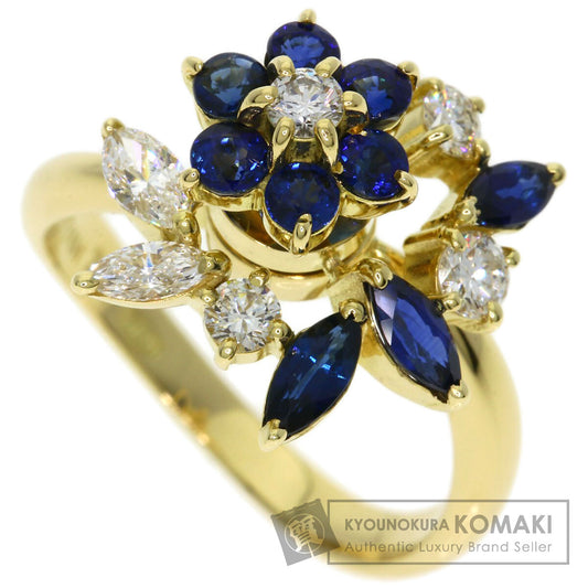 WALTHAM Flower Swing Sapphire Diamond Ring K18 Yellow Gold Ladies [Used]