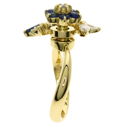 WALTHAM Flower Swing Sapphire Diamond Ring K18 Yellow Gold Ladies [Used]