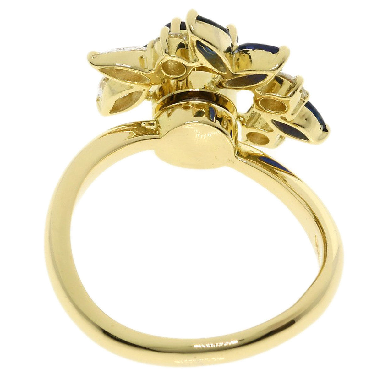WALTHAM Flower Swing Sapphire Diamond Ring K18 Yellow Gold Ladies [Used]