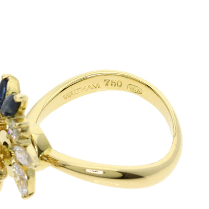 WALTHAM Flower Swing Sapphire Diamond Ring K18 Yellow Gold Ladies [Used]