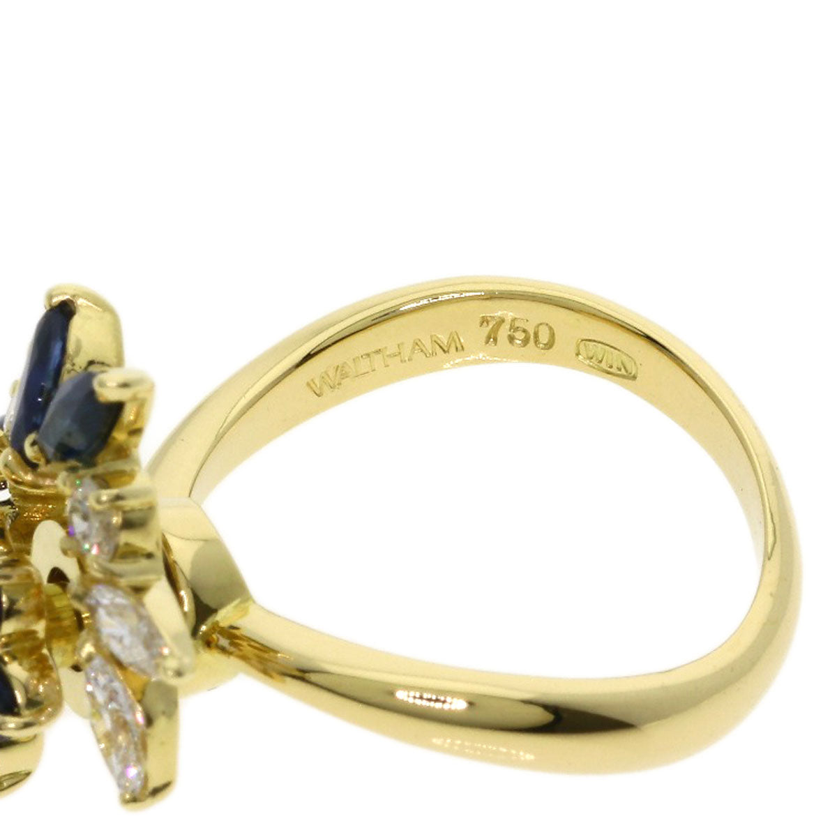 WALTHAM Flower Swing Sapphire Diamond Ring K18 Yellow Gold Ladies [Used]