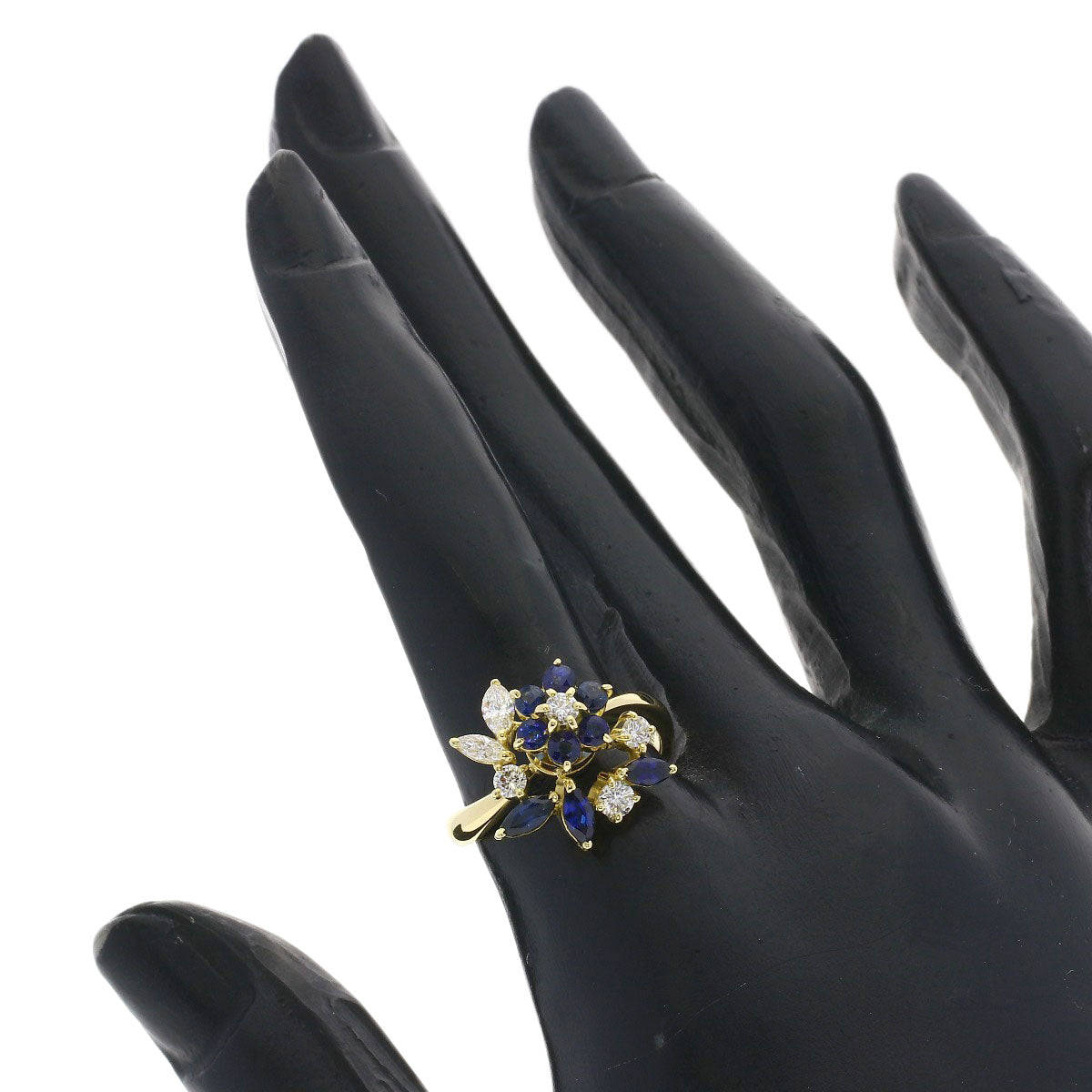 WALTHAM Flower Swing Sapphire Diamond Ring K18 Yellow Gold Ladies [Used]