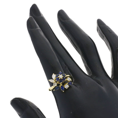 WALTHAM Flower Swing Sapphire Diamond Ring K18 Yellow Gold Ladies [Used]
