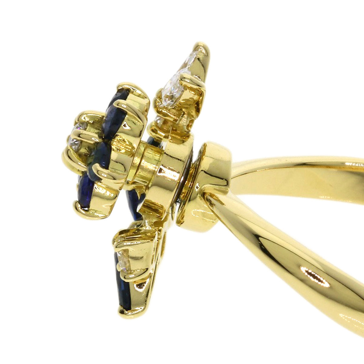 WALTHAM Flower Swing Sapphire Diamond Ring K18 Yellow Gold Ladies [Used]