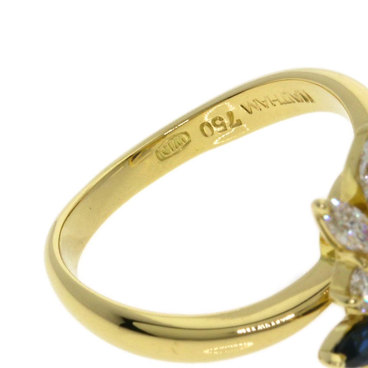 WALTHAM Flower Swing Sapphire Diamond Ring K18 Yellow Gold Ladies [Used]