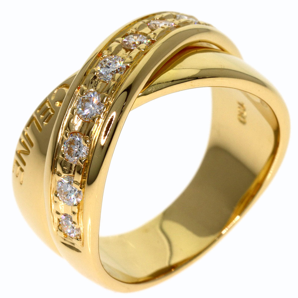CELINE Logo Cross Diamond Ring K18 Yellow Gold Ladies [Used]