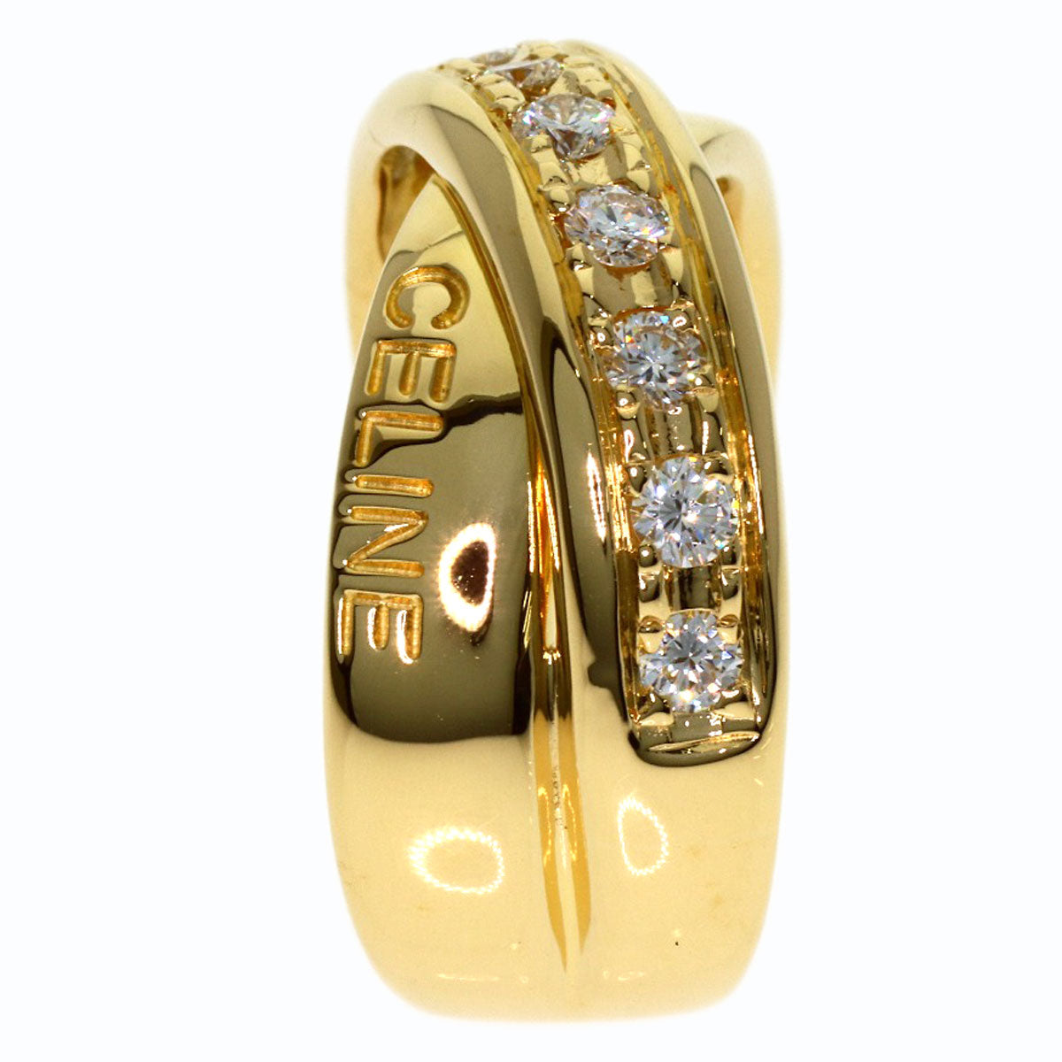 CELINE Logo Cross Diamond Ring K18 Yellow Gold Ladies [Used]