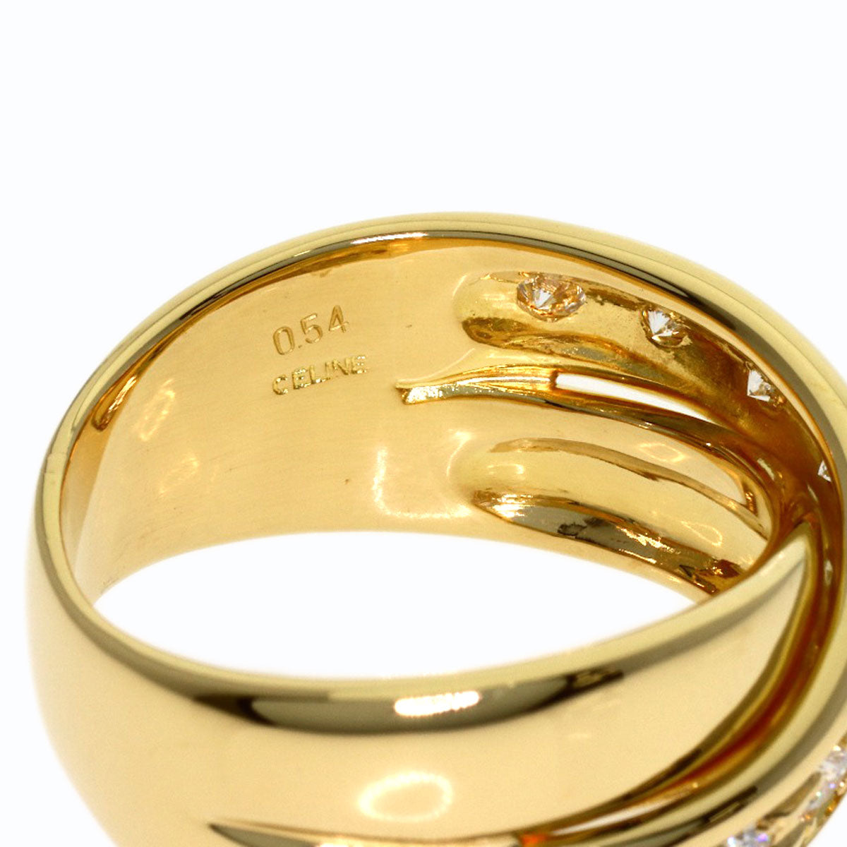 CELINE Logo Cross Diamond Ring K18 Yellow Gold Ladies [Used]