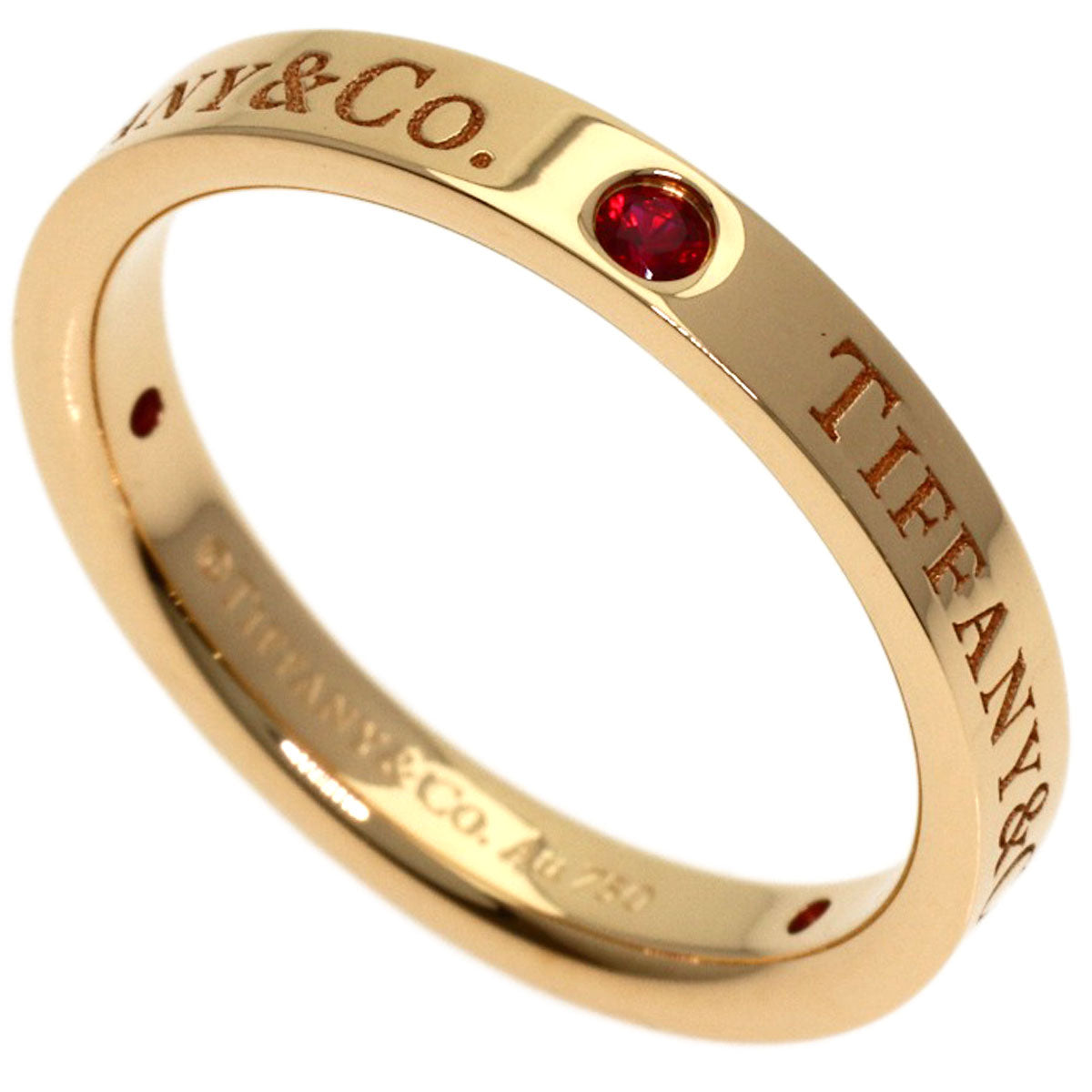 TIFFANY&Co. Flat Band 3P Ruby Ring K18 Pink Gold Ladies [Used]