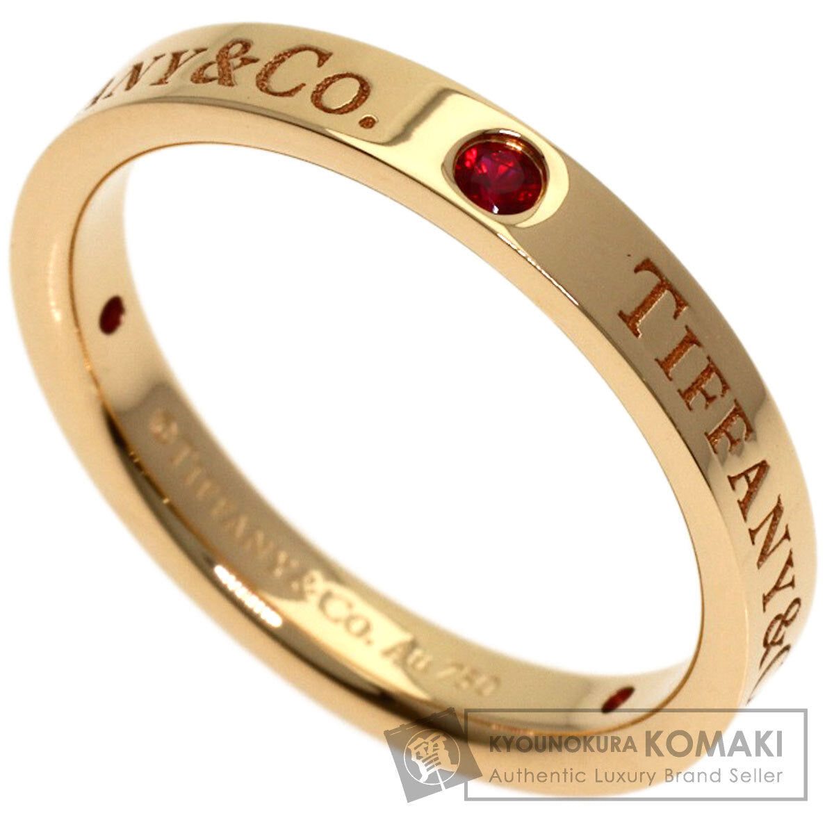 TIFFANY&Co. Flat Band 3P Ruby Ring K18 Pink Gold Ladies [Used]