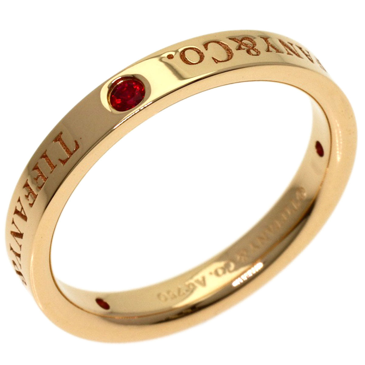 TIFFANY&Co. Flat Band 3P Ruby Ring K18 Pink Gold Ladies [Used]