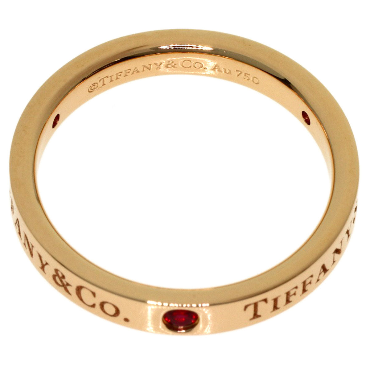 TIFFANY&Co. Flat Band 3P Ruby Ring K18 Pink Gold Ladies [Used]