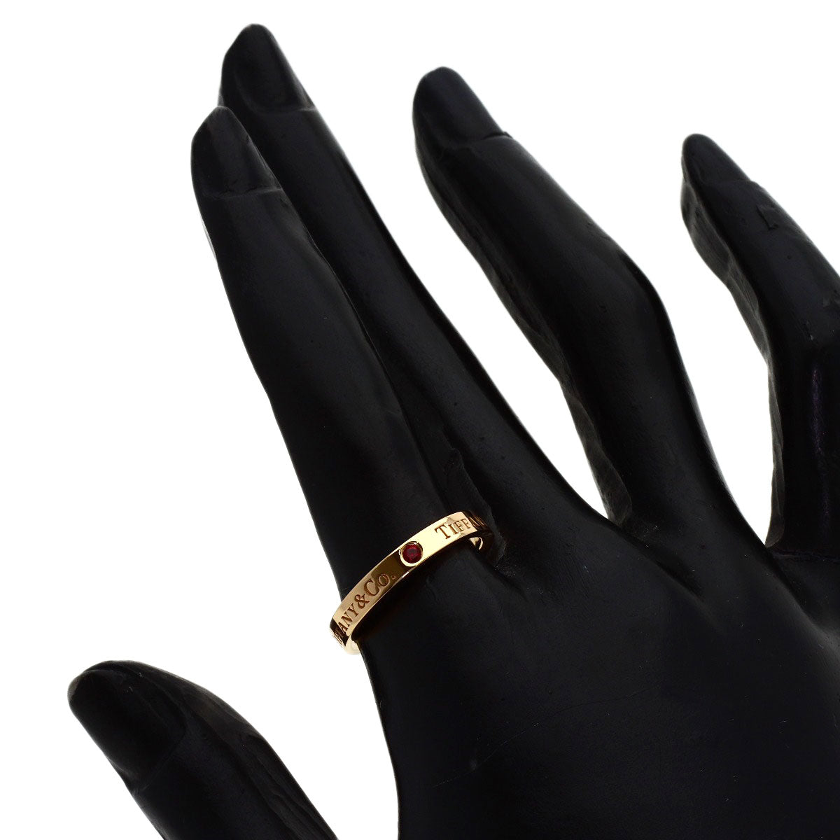 TIFFANY&Co. Flat Band 3P Ruby Ring K18 Pink Gold Ladies [Used]