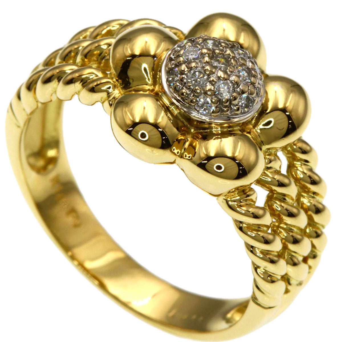 Ponte Vecchio Flower motif Diamond Ring K18 Yellow Gold Ladies [Used]