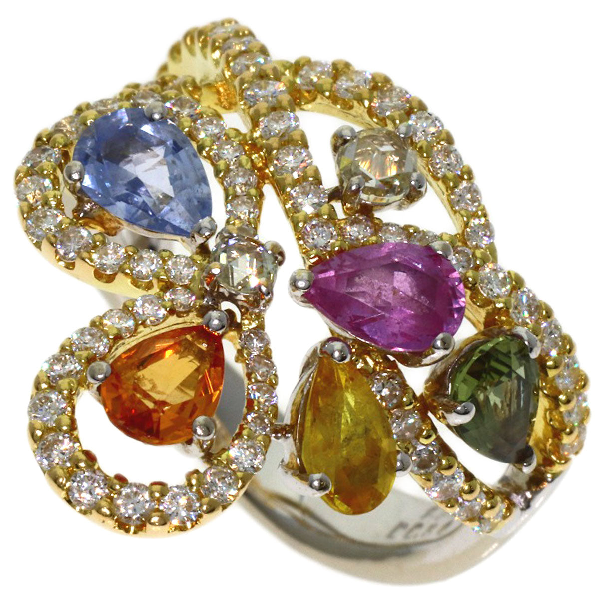 Queen Multi-colored stone Diamond Ring K18 White Gold Ladies [Used]