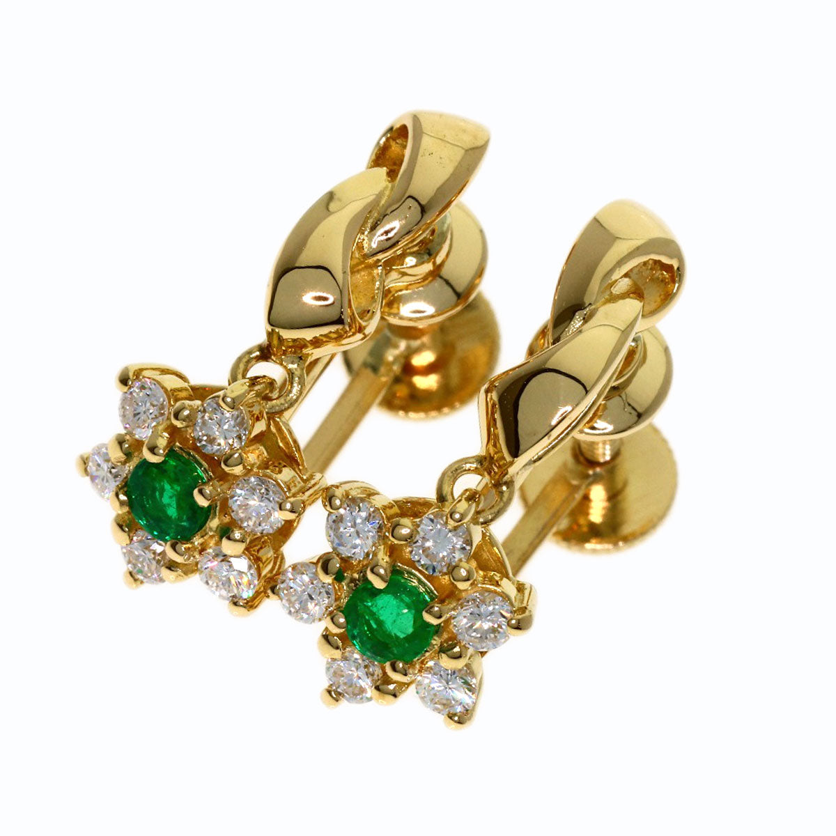 POLA Emerald Diamond Earring K18 Yellow Gold Ladies [Used]
