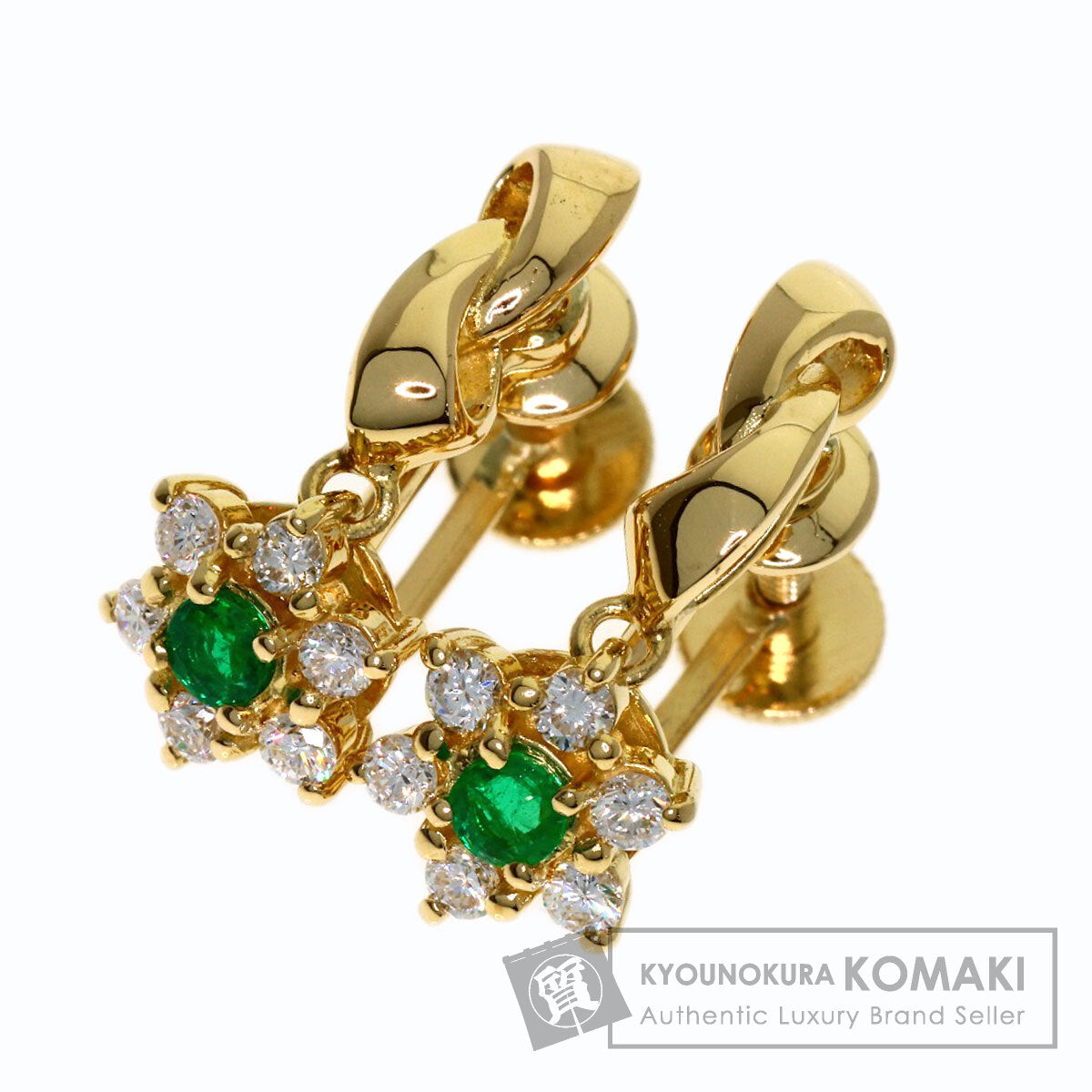 POLA Emerald Diamond Earring K18 Yellow Gold Ladies [Used]