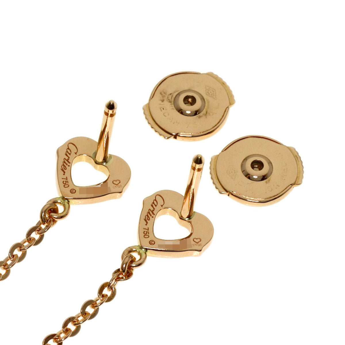CARTIER Double heart earring K18 Pink Gold Ladies [Used]