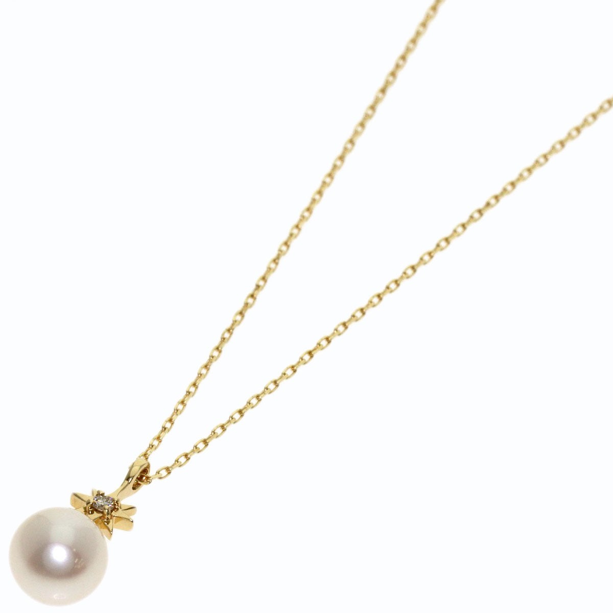 Ponte Vecchio Pearl Pearl Diamond Necklace K10 Yellow Gold Ladies [Used]