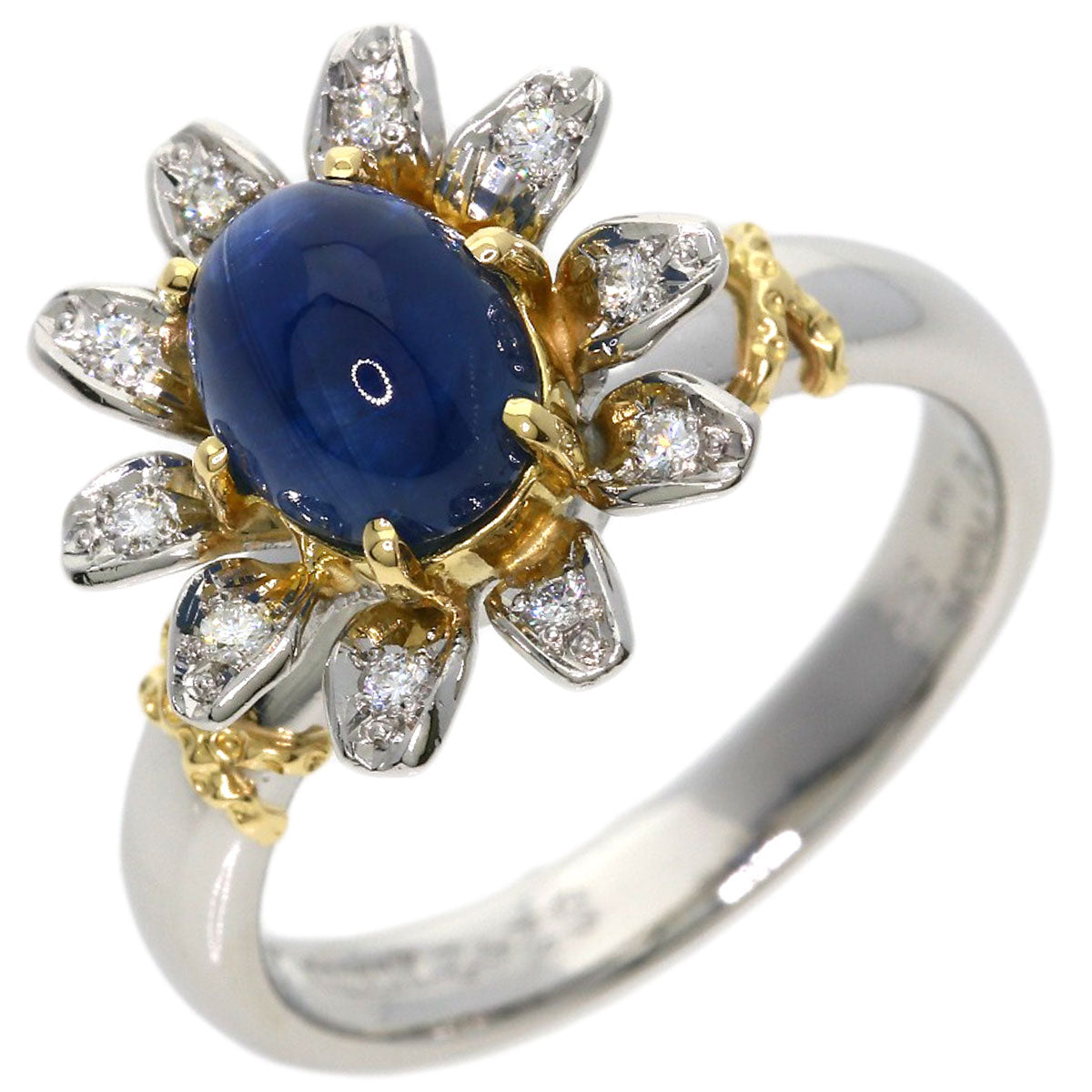 NOBUKO ISHIKAWA Cabochon Sapphire Diamond #52 Ring Platinum PT900 18K Yellow GoldLadies [Used]