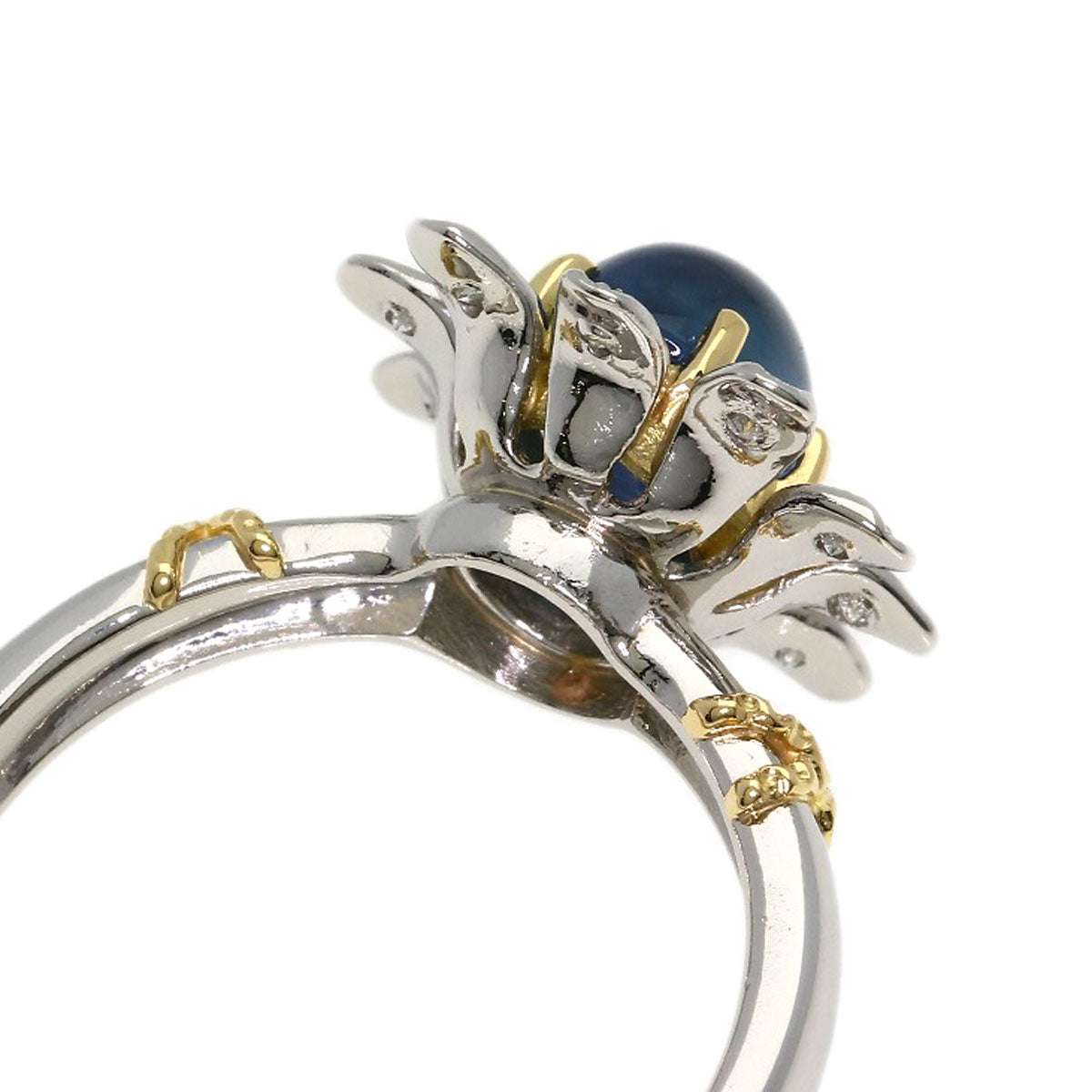 NOBUKO ISHIKAWA Cabochon Sapphire Diamond #52 Ring Platinum PT900 18K Yellow GoldLadies [Used]