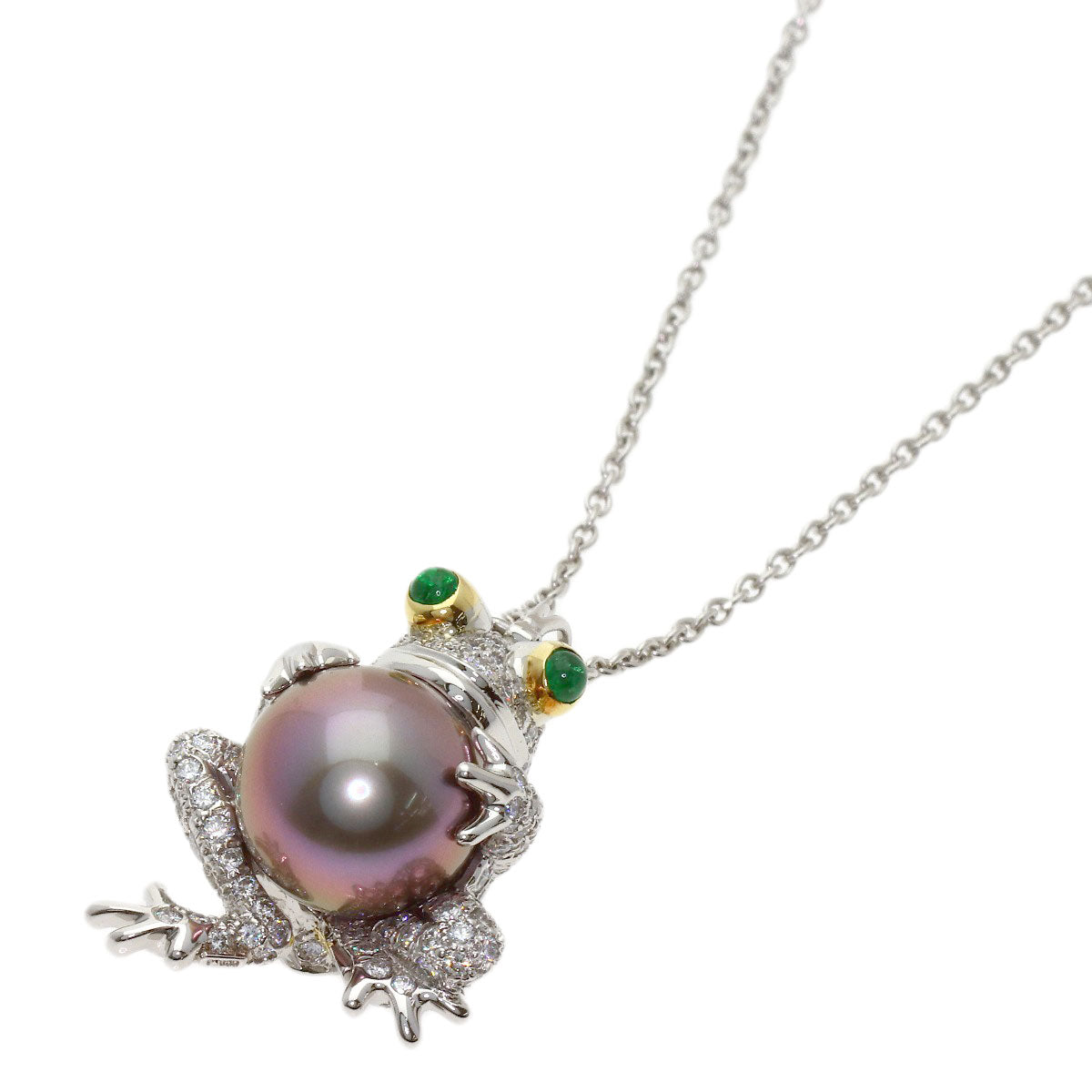 TIFFANY&Co. Frog motif Pearl Pearl Diamond Emerald Necklace Platinum PT950 18K Yellow GoldLadies [Used]