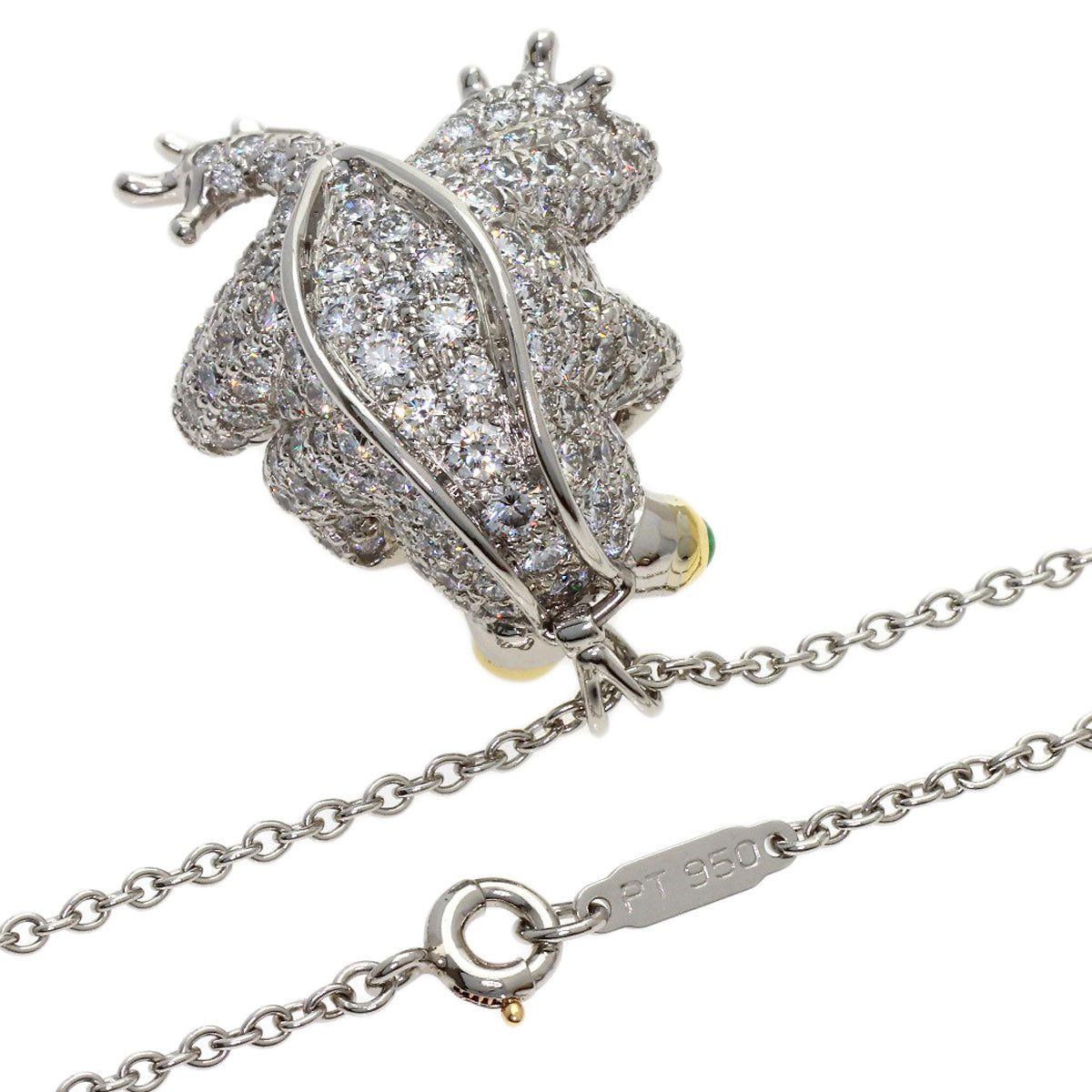 TIFFANY&Co. Frog motif Pearl Pearl Diamond Emerald Necklace Platinum PT950 18K Yellow GoldLadies [Used]