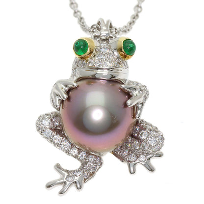TIFFANY&Co. Frog motif Pearl Pearl Diamond Emerald Necklace Platinum PT950 18K Yellow GoldLadies [Used]