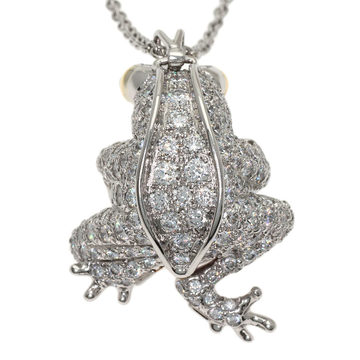 TIFFANY&Co. Frog motif Pearl Pearl Diamond Emerald Necklace Platinum PT950 18K Yellow GoldLadies [Used]