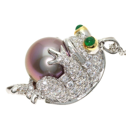 TIFFANY&Co. Frog motif Pearl Pearl Diamond Emerald Necklace Platinum PT950 18K Yellow GoldLadies [Used]