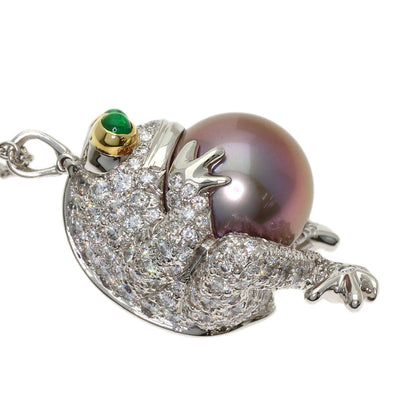 TIFFANY&Co. Frog motif Pearl Pearl Diamond Emerald Necklace Platinum PT950 18K Yellow GoldLadies [Used]