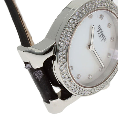 HERMES H Watch Ronde Bezel Diamond Watches HR1.230 Stainless Steel/Leather Ladies
