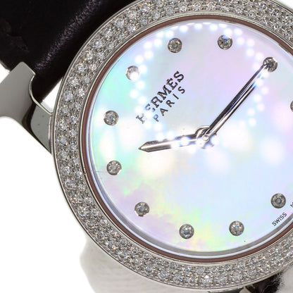 HERMES H Watch Ronde Bezel Diamond Watches HR1.230 Stainless Steel/Leather Ladies