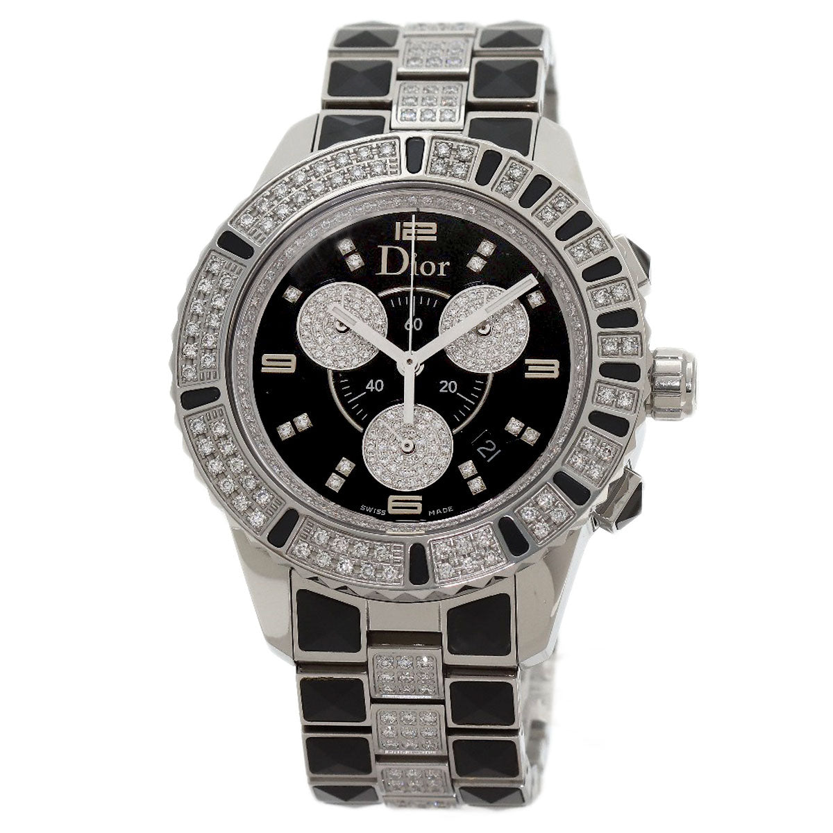 CHRISTIAN DIOR Crystal Chronograph Diamond Watches CD11431D Stainless Steel/Stainless Steel mens