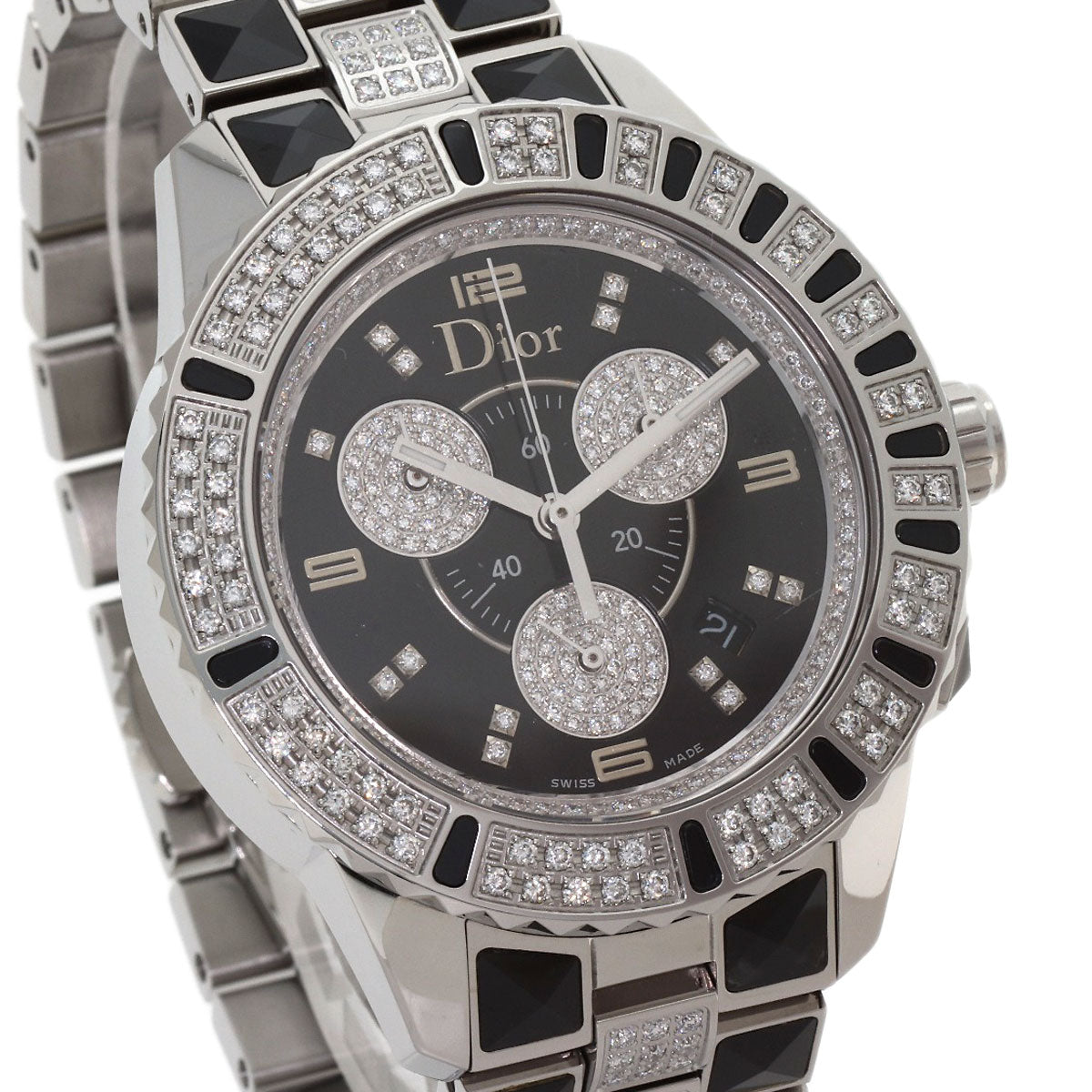 CHRISTIAN DIOR Crystal Chronograph Diamond Watches CD11431D Stainless Steel/Stainless Steel mens