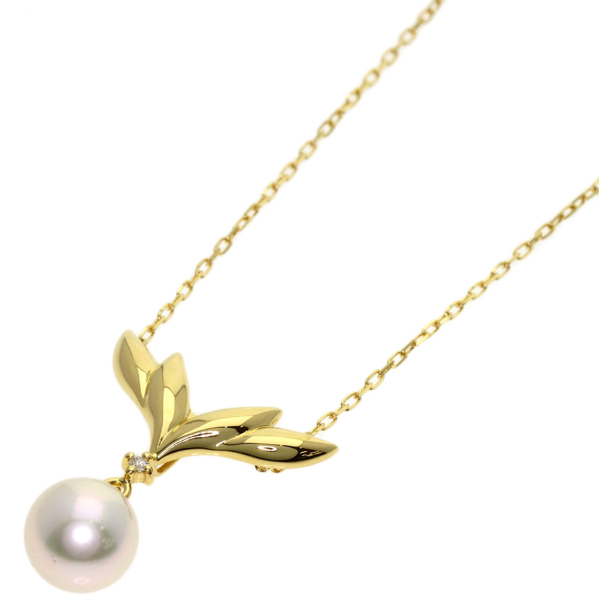 MIKIMOTO Pearl Pearl Diamond Necklace K18 Yellow Gold Ladies [Used]