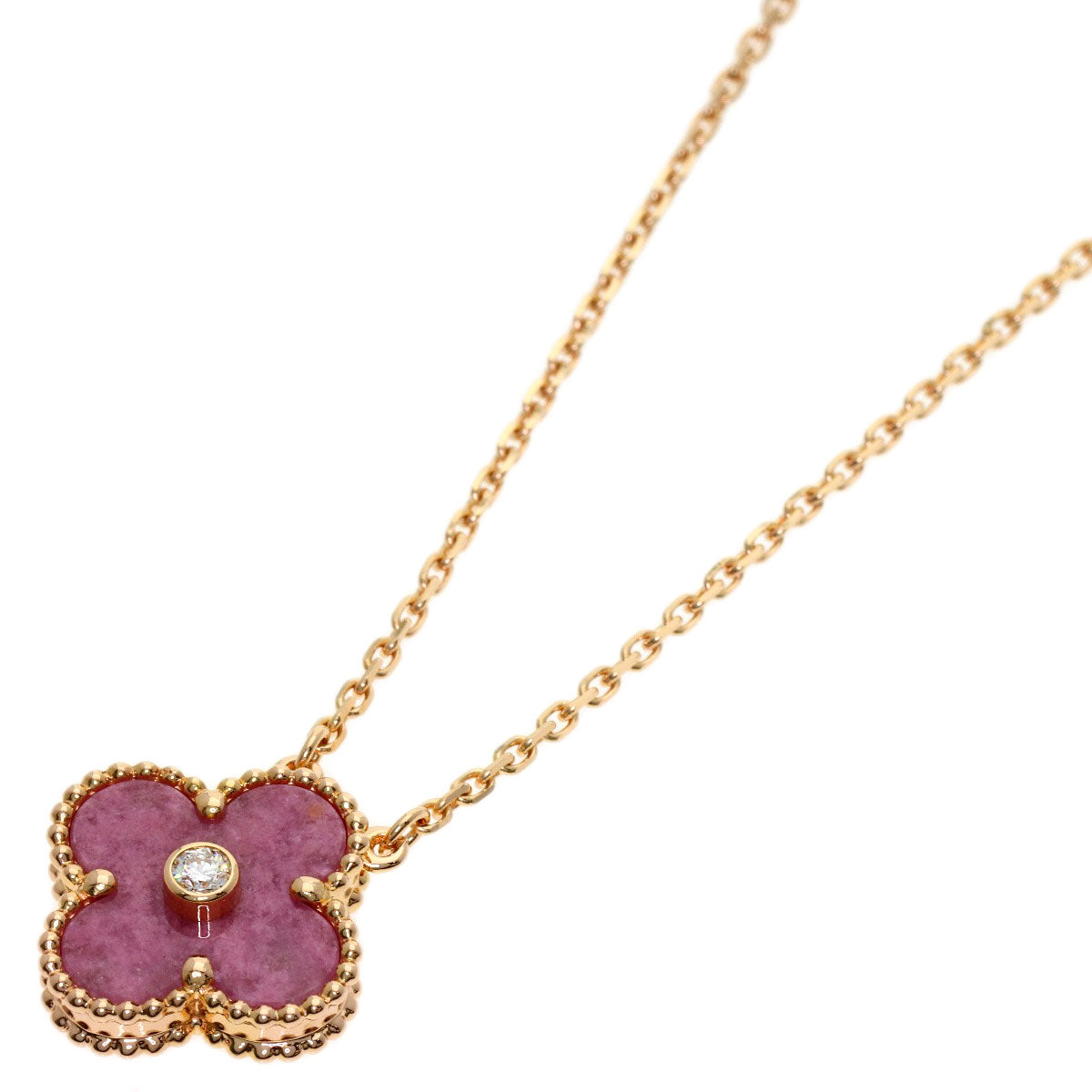 Van Cleef & Arpels Vintage Alhambra 2021 Holiday Limited Edition Rhodonite Diamond Necklace K18 Pink Gold Ladies [Used]