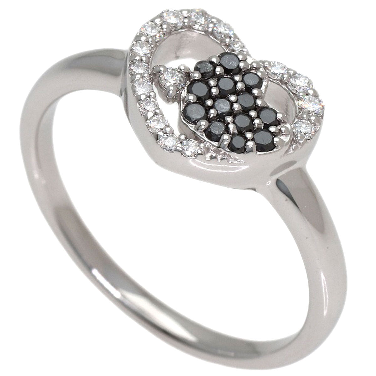 Ponte Vecchio Heart Diamond Black Diamond Ring K18 White Gold Ladies [Used]