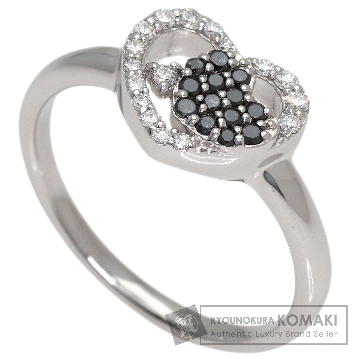 Ponte Vecchio Heart Diamond Black Diamond Ring K18 White Gold Ladies [Used]
