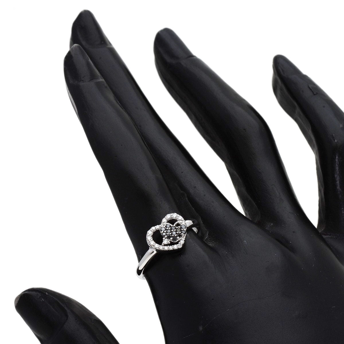 Ponte Vecchio Heart Diamond Black Diamond Ring K18 White Gold Ladies [Used]