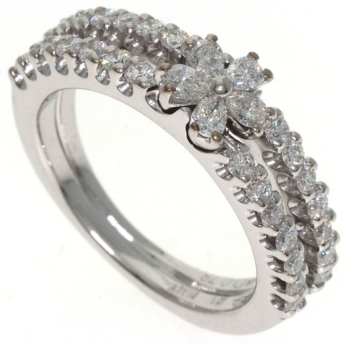 Ponte Vecchio Flower motif Diamond Ring K18 White Gold Ladies [Used]