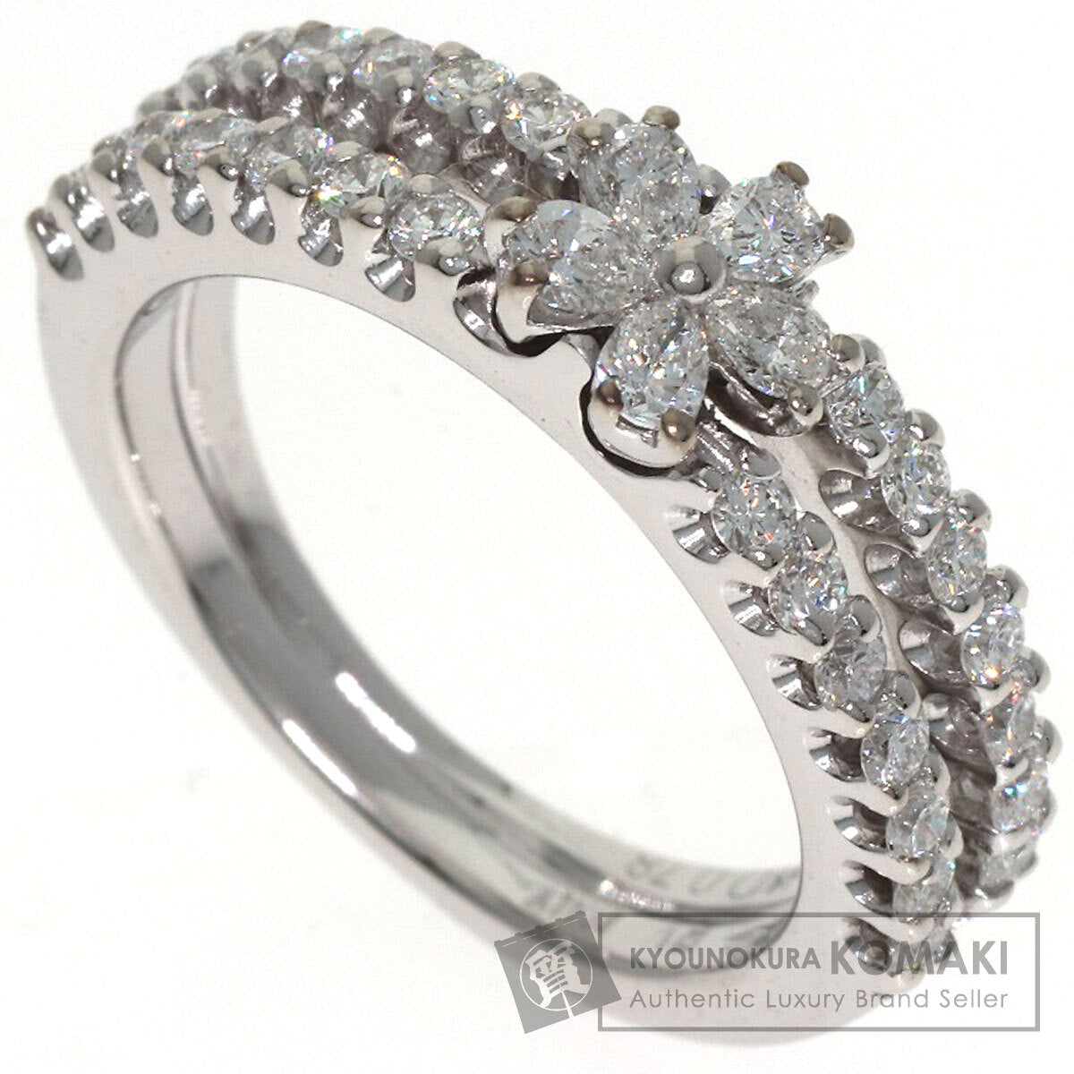 Ponte Vecchio Flower motif Diamond Ring K18 White Gold Ladies [Used]