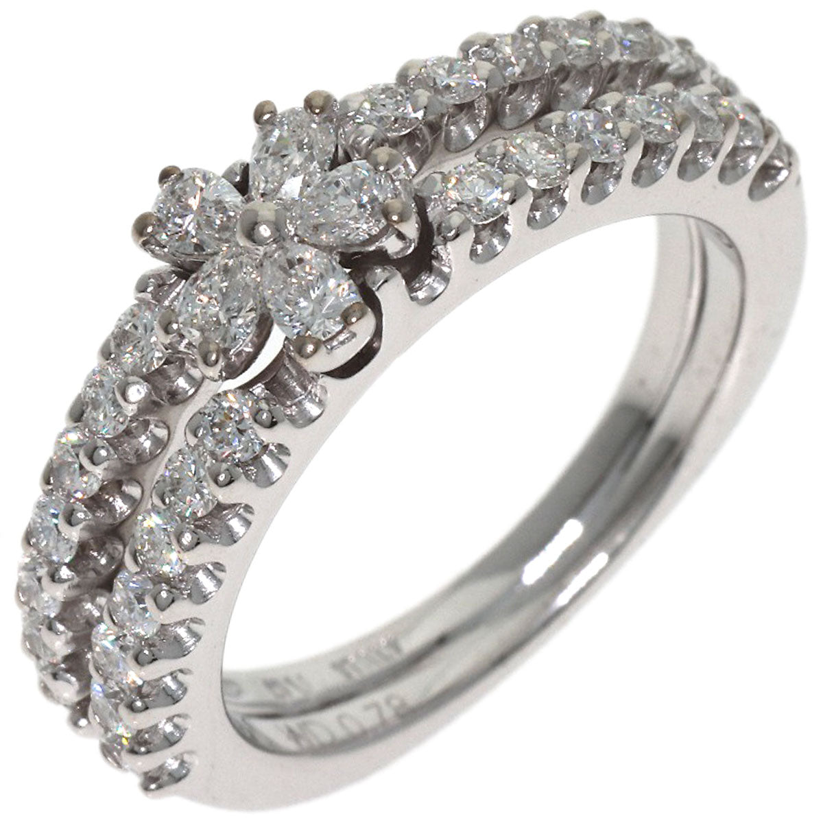 Ponte Vecchio Flower motif Diamond Ring K18 White Gold Ladies [Used]