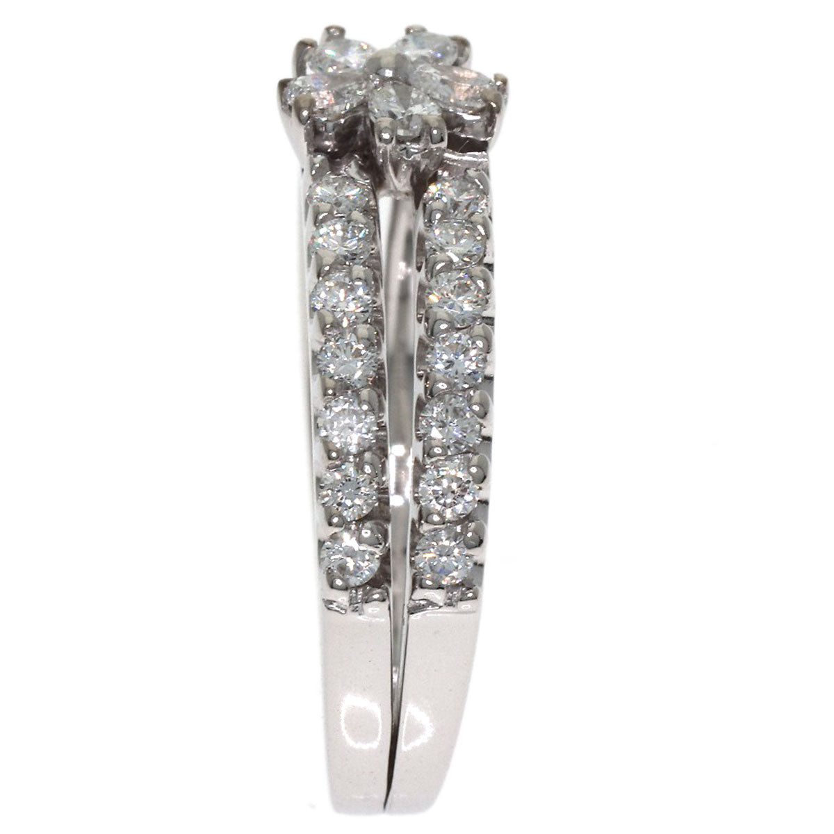 Ponte Vecchio Flower motif Diamond Ring K18 White Gold Ladies [Used]
