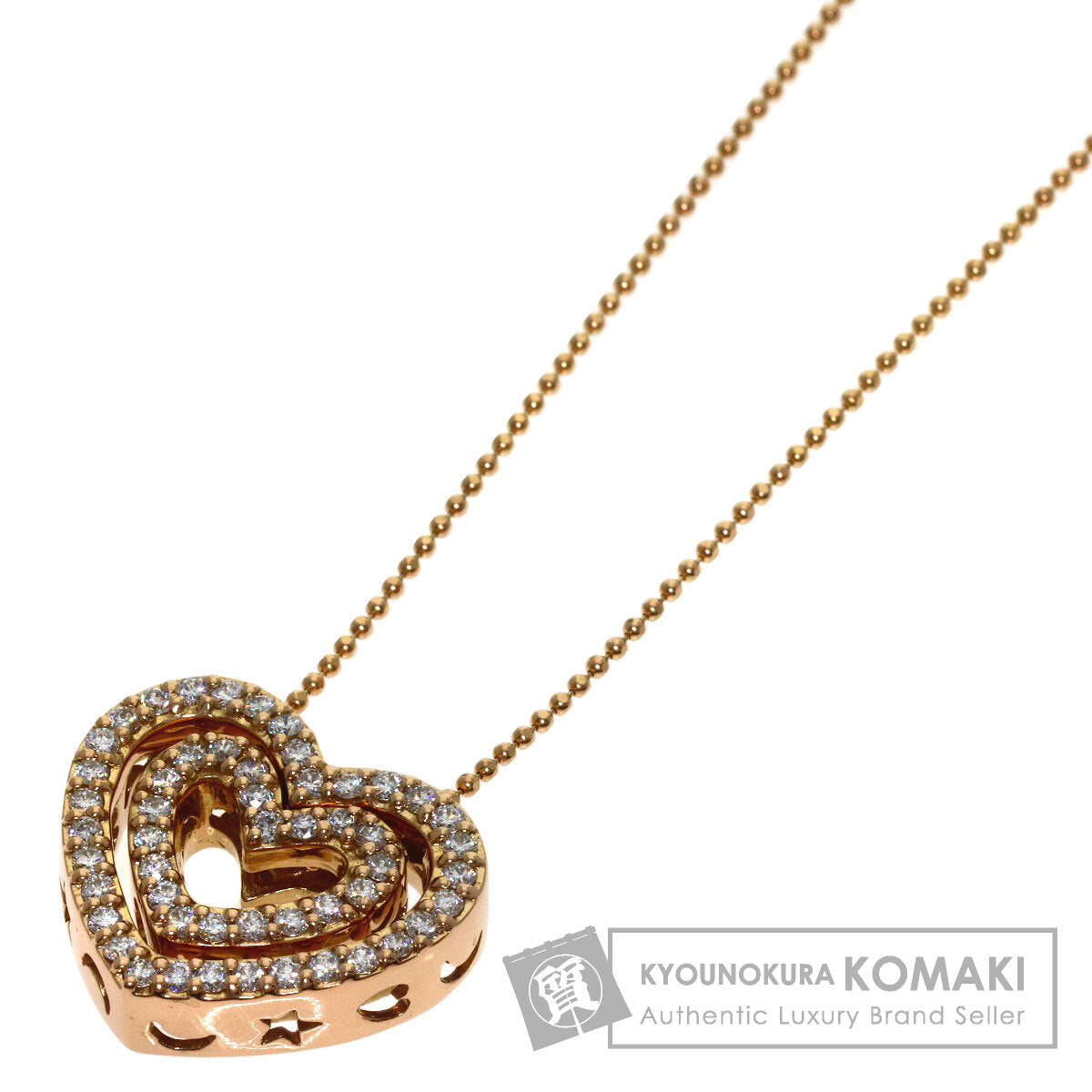 Ponte Vecchio Heart Diamond Necklace K18 Pink Gold Ladies [Used]