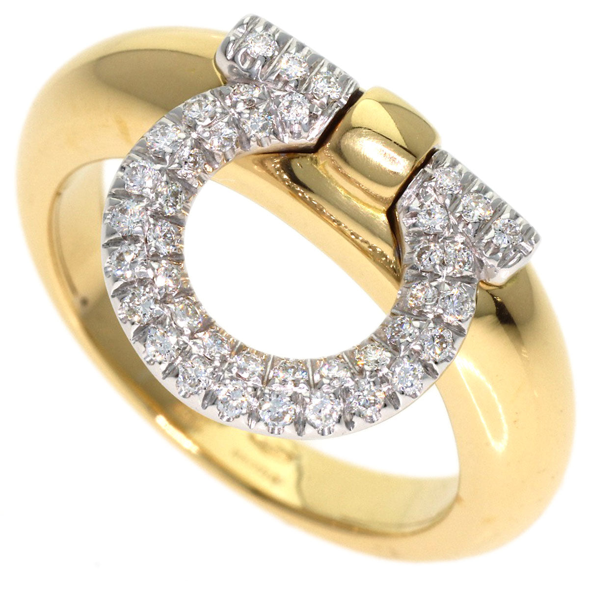 Salvatore Ferragamo Gancini Pavé Diamonds Ring K18 Yellow Gold Ladies [Used]
