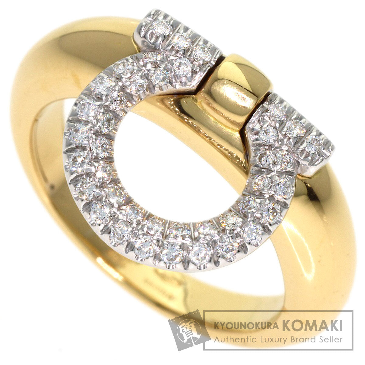 Salvatore Ferragamo Gancini Pavé Diamonds Ring K18 Yellow Gold Ladies [Used]