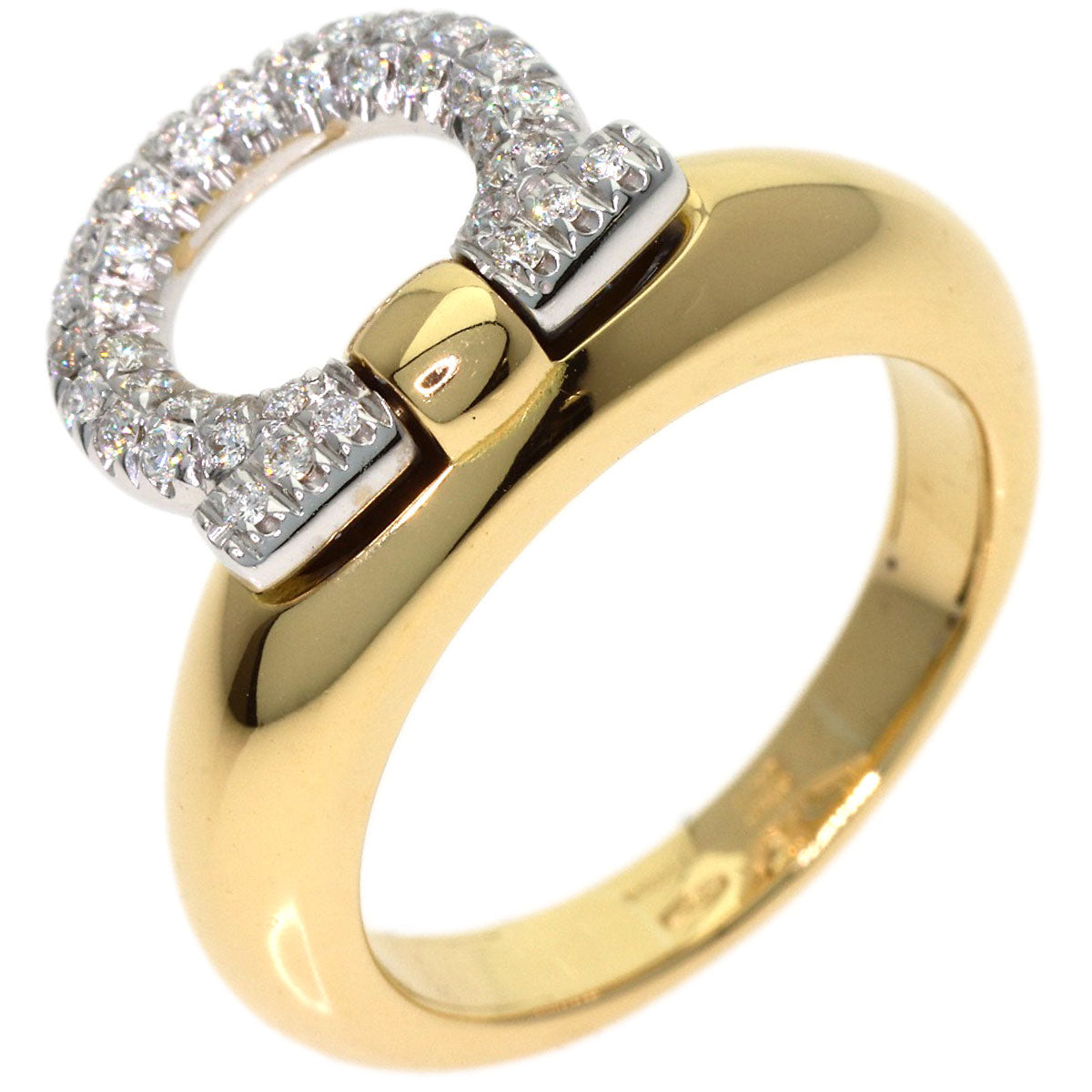 Salvatore Ferragamo Gancini Pavé Diamonds Ring K18 Yellow Gold Ladies [Used]